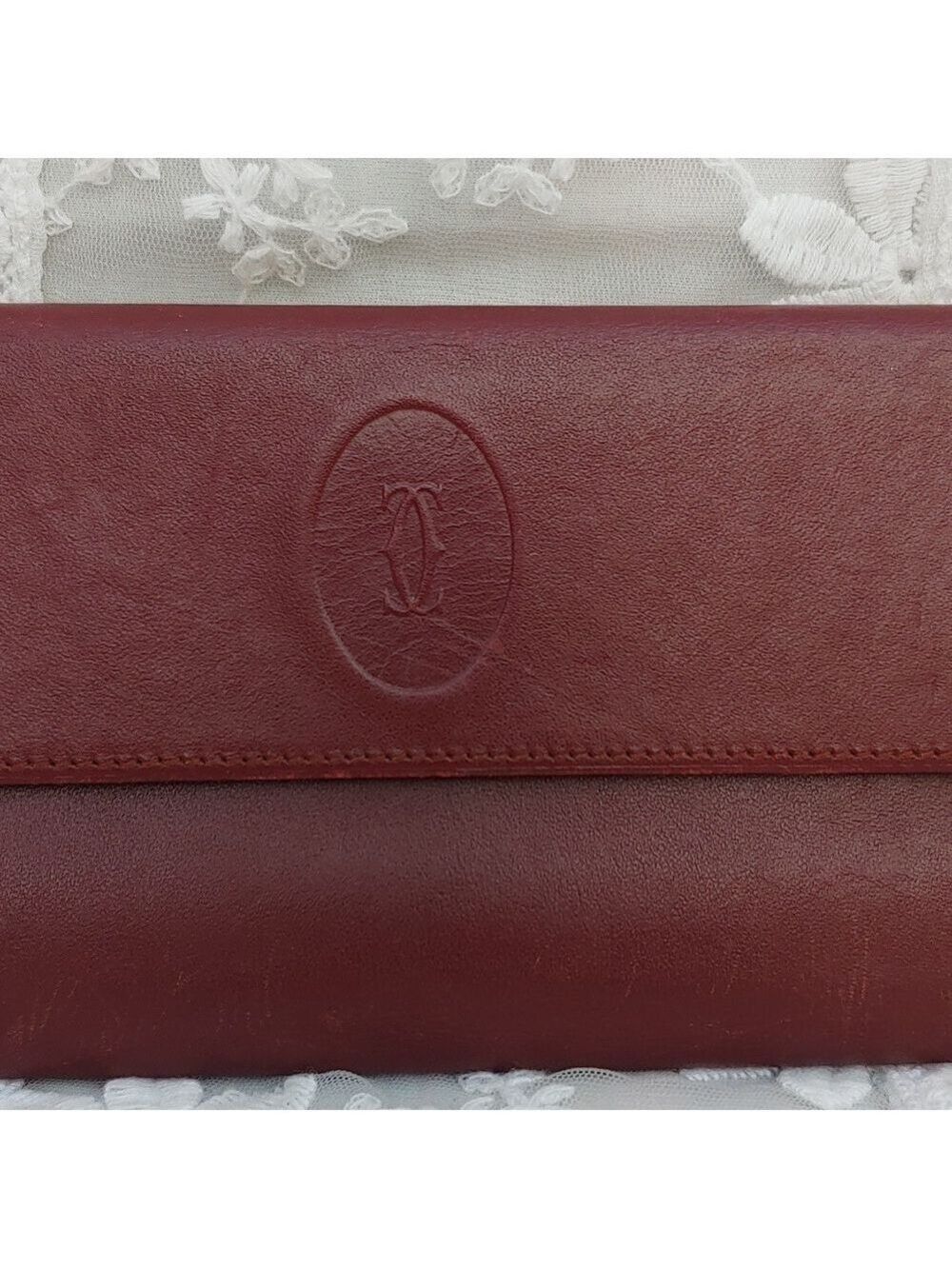 Cartier Kisslock Tri-fold Bordeaux Long Leather Wallet - Picture 4 of 17